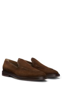 Suede loafers with leather piping, Dark Brown