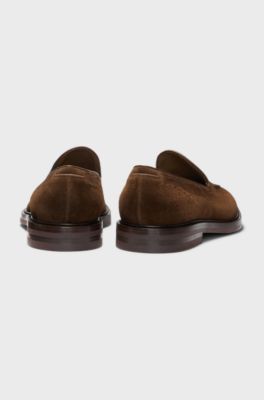 Suede loafers with leather piping, Dark Brown