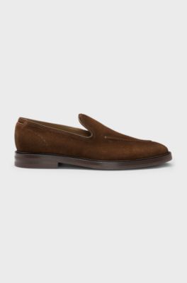 Suede loafers with leather piping, Dark Brown