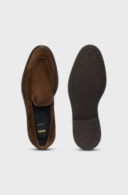 Suede loafers with leather piping, Dark Brown