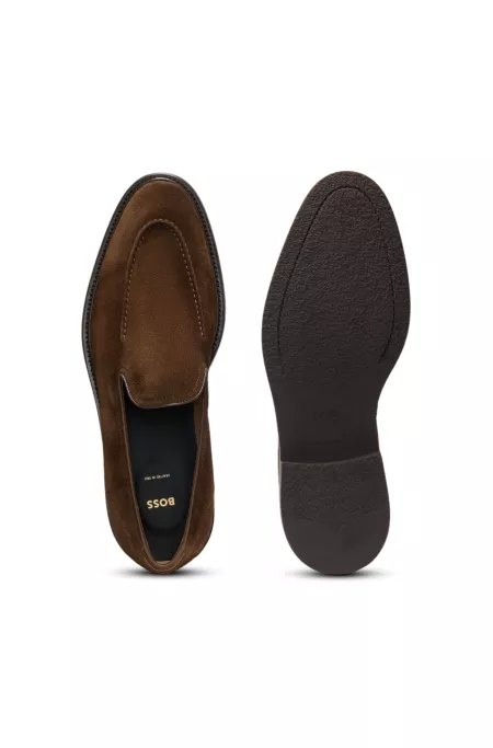 Suede loafers with leather piping