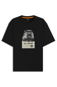 T-shirt d&eacute;contract&eacute; en jersey de coton &agrave; motif imprim&eacute;, Noir