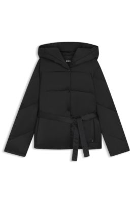 Wasserabweisende Steppjacke mit G&uuml;rtel, Schwarz