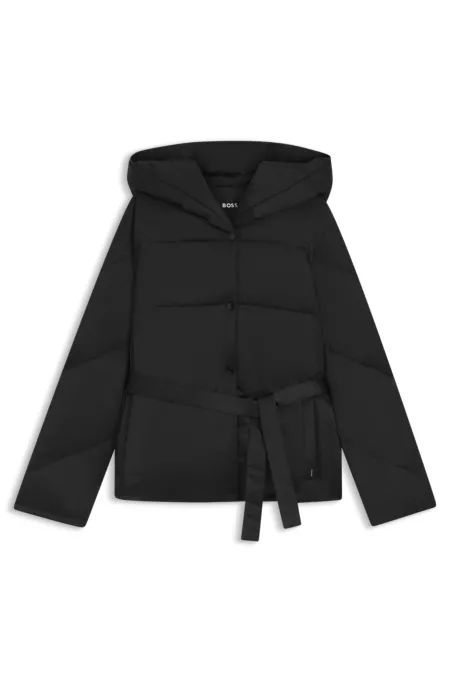Water-repellent quilted jacket with belt