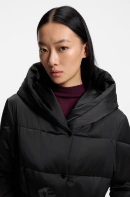 Water-repellent quilted jacket with belt, Black