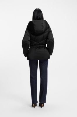 Water-repellent quilted jacket with belt, Black