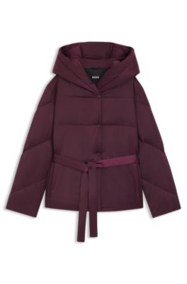 Water-repellent quilted jacket with belt, Dark Purple