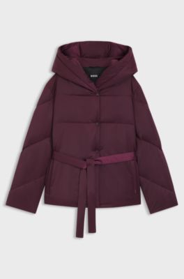 Water-repellent quilted jacket with belt, Dark Purple