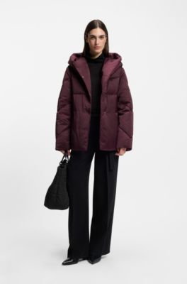 Water-repellent quilted jacket with belt, Dark Purple