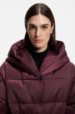 Water-repellent quilted jacket with belt, Dark Purple