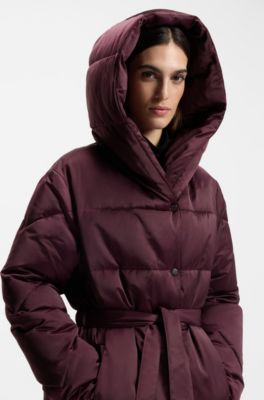 Water-repellent quilted jacket with belt, Dark Purple