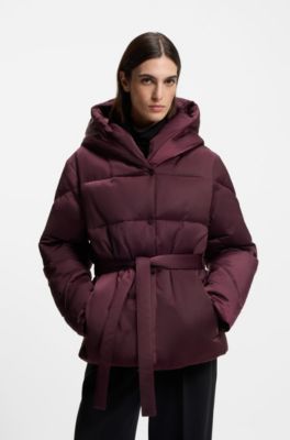 Water-repellent quilted jacket with belt, Dark Purple