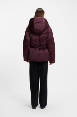 Water-repellent quilted jacket with belt, Dark Purple