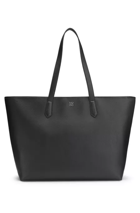 Grained faux-leather tote bag with stacked-logo trim