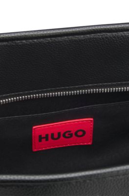 Grained faux-leather tote bag with stacked-logo trim, Black