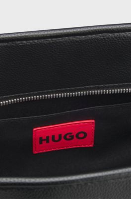 Grained faux-leather tote bag with stacked-logo trim, Black