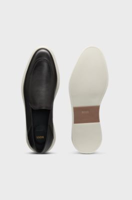 Mocassins en cuir &agrave; semelle ext&eacute;rieure en gomme, Marron fonc&eacute;