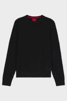 Cotton sweater with 3D knit structure, Black