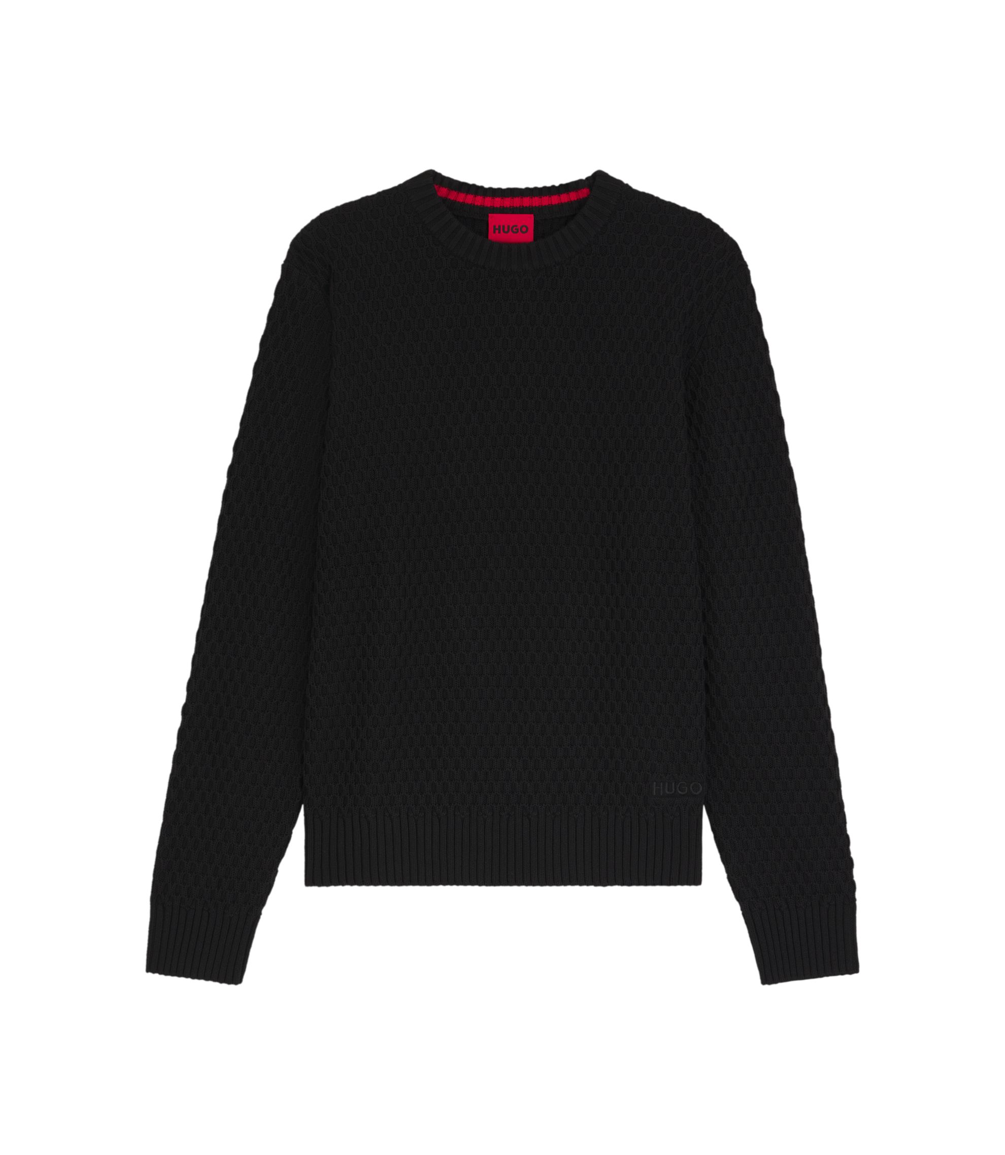 HUGO - Cotton sweater with 3D knit structure - Black