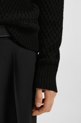 Cotton sweater with 3D knit structure, Black