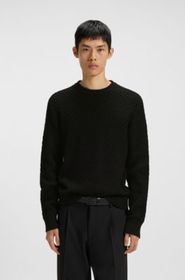 Cotton sweater with 3D knit structure, Black