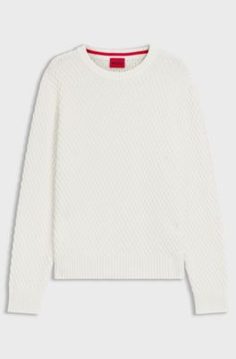 Cotton sweater with 3D knit structure, White
