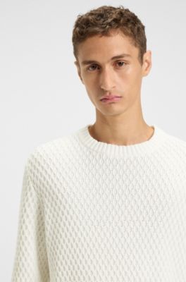 Cotton sweater with 3D knit structure, White