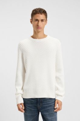 Cotton sweater with 3D knit structure, White