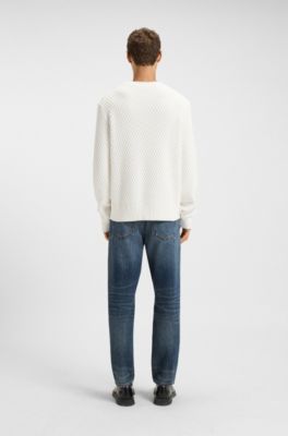 Cotton sweater with 3D knit structure, White
