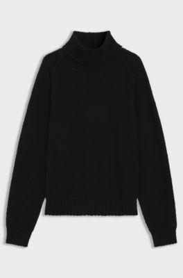 Rollneck sweater in cotton-blend boucl&eacute;, Black