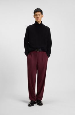 Rollneck sweater in cotton-blend boucl&eacute;, Black