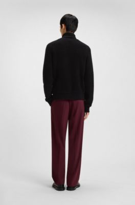 Rollneck sweater in cotton-blend boucl&eacute;, Black