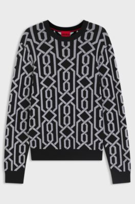 Regular-fit sweater with jacquard pattern, Black