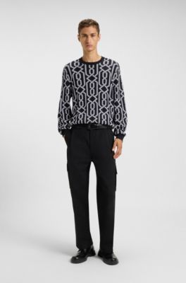 Regular-fit sweater with jacquard pattern, Black