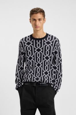 Regular-Fit Pullover mit Jacquard-Muster, Schwarz