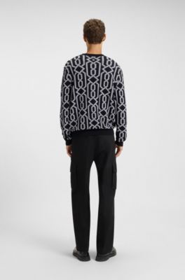 Regular-fit sweater with jacquard pattern, Black