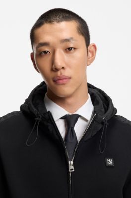 Regular-fit jacket in mixed materials, Black