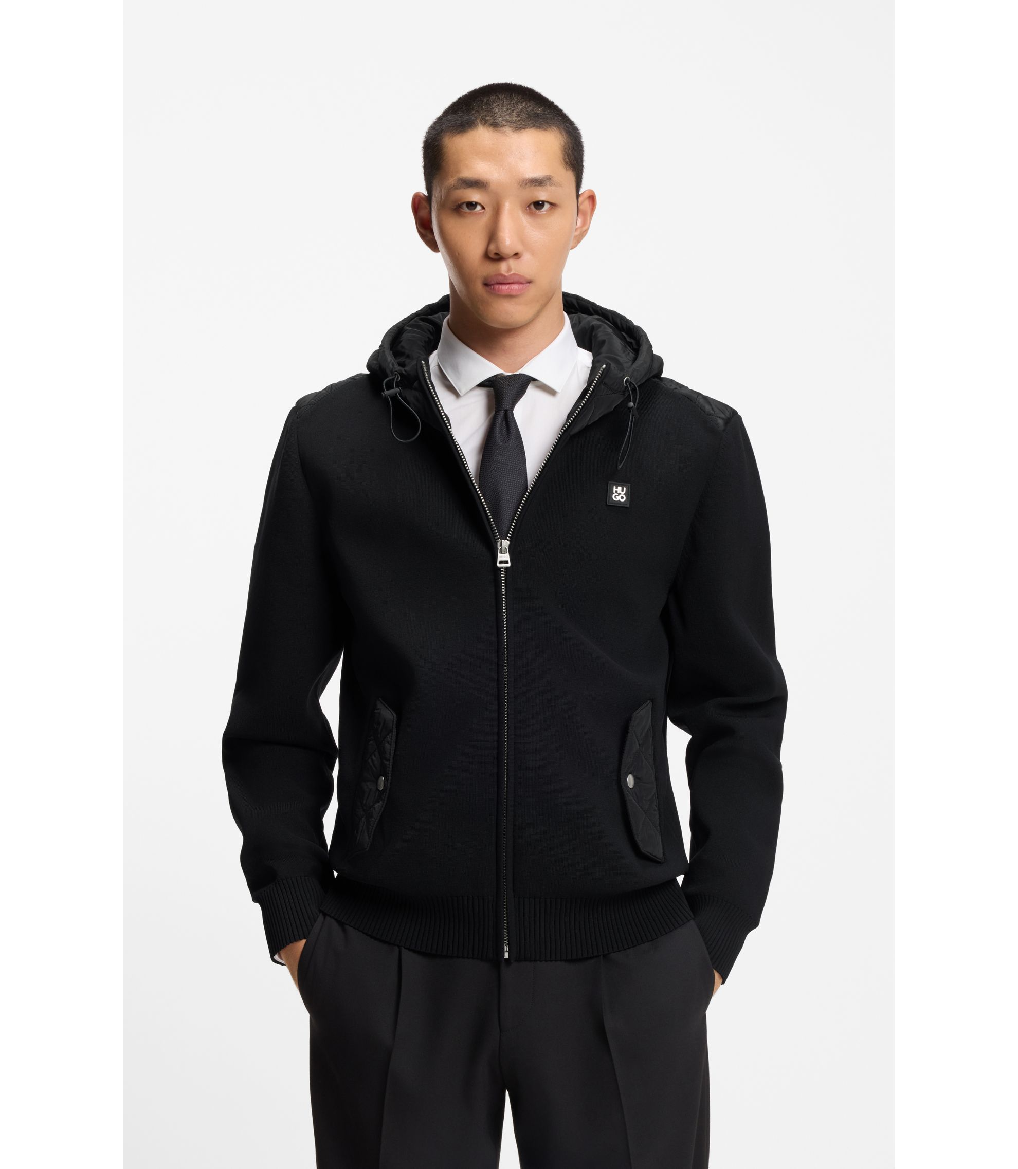 HUGO - Regular-fit jacket in mixed materials - Black