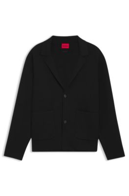Relaxed-fit knitted jacket with patch pockets, Black