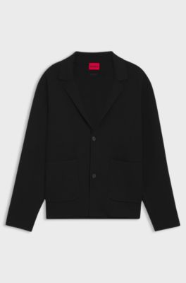 Relaxed-fit knitted jacket with patch pockets, Black