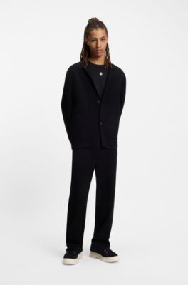 Relaxed-fit knitted jacket with patch pockets, Black