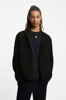 Relaxed-fit knitted jacket with patch pockets, Black
