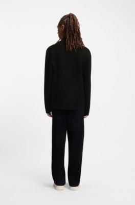 Relaxed-fit knitted jacket with patch pockets, Black