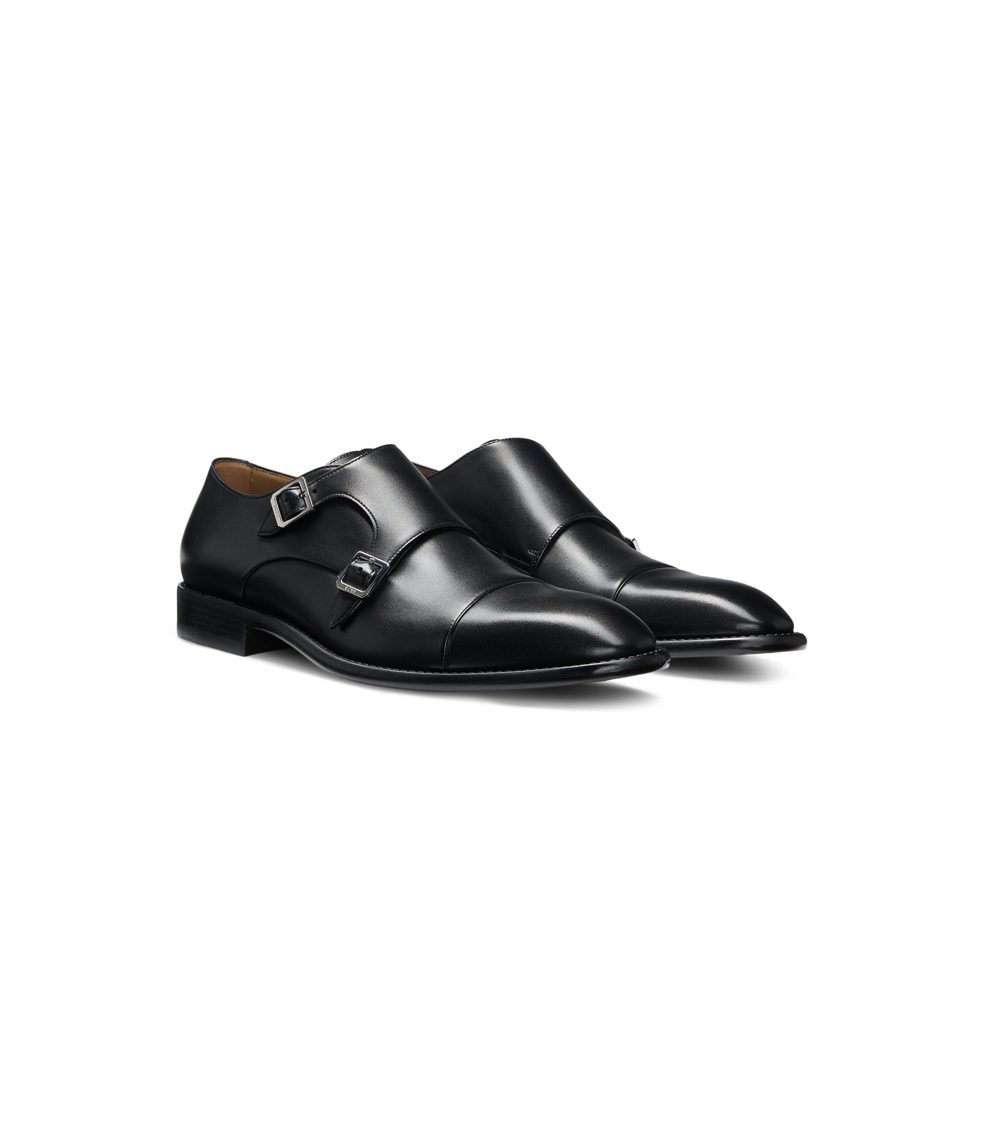 BOSS - Leather monk shoes with double strap - Black