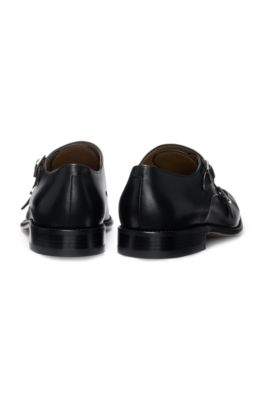 Leather monk shoes with double strap, Black