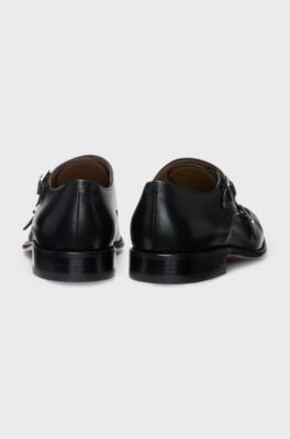 Leather monk shoes with double strap, Black