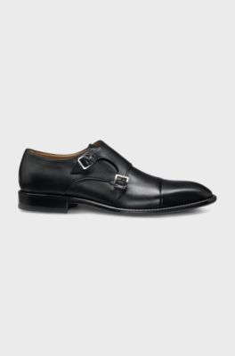 Leather monk shoes with double strap, Black