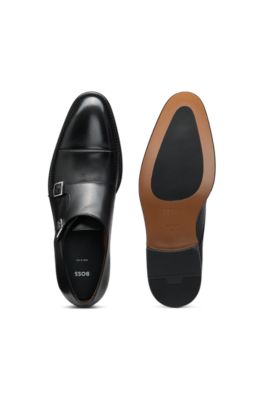 Leather monk shoes with double strap, Black
