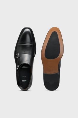 Leather monk shoes with double strap, Black