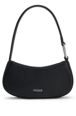 Hobo bag in faux leather with logo lettering, Black